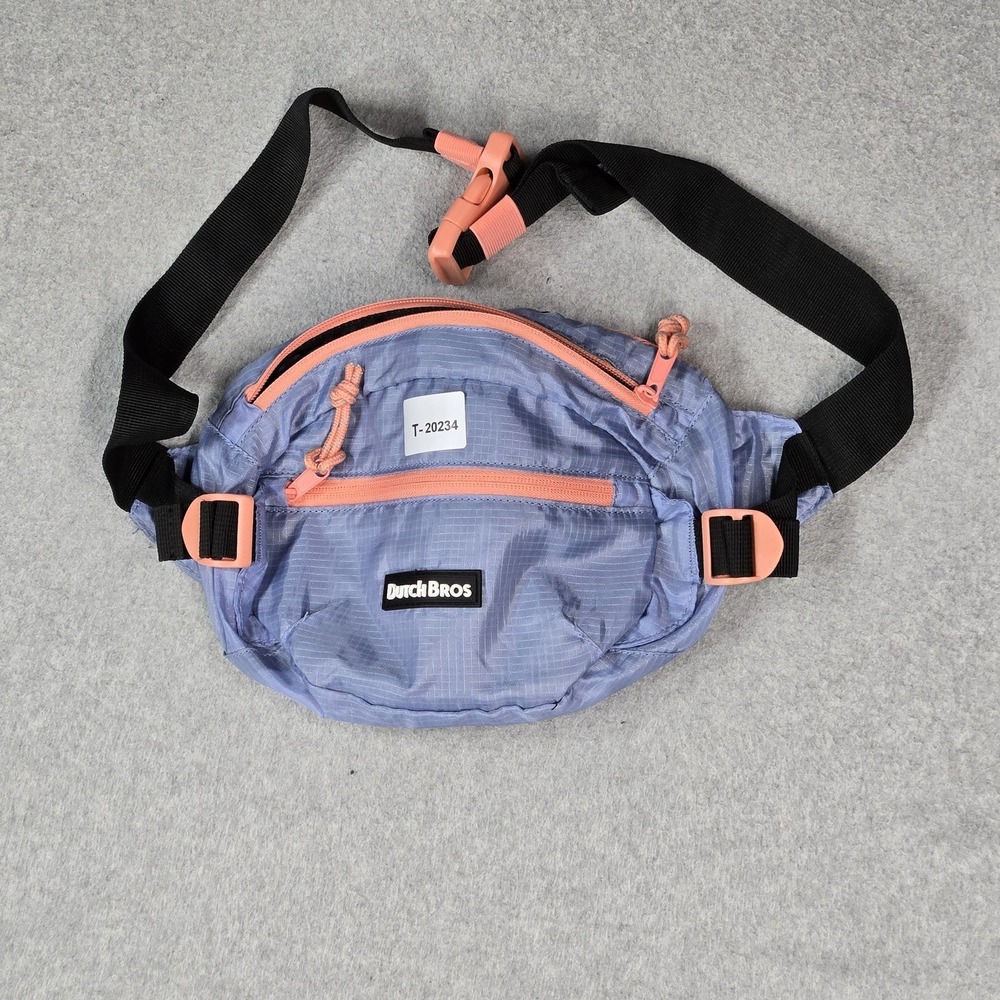 Dutch Bros Women Bag Small Blue Fanny Bumbag Logo Zipper‎  Adjustable Straps